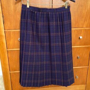 Vintage St Michael Purple Plaid Pleated Wool Lined Skirt